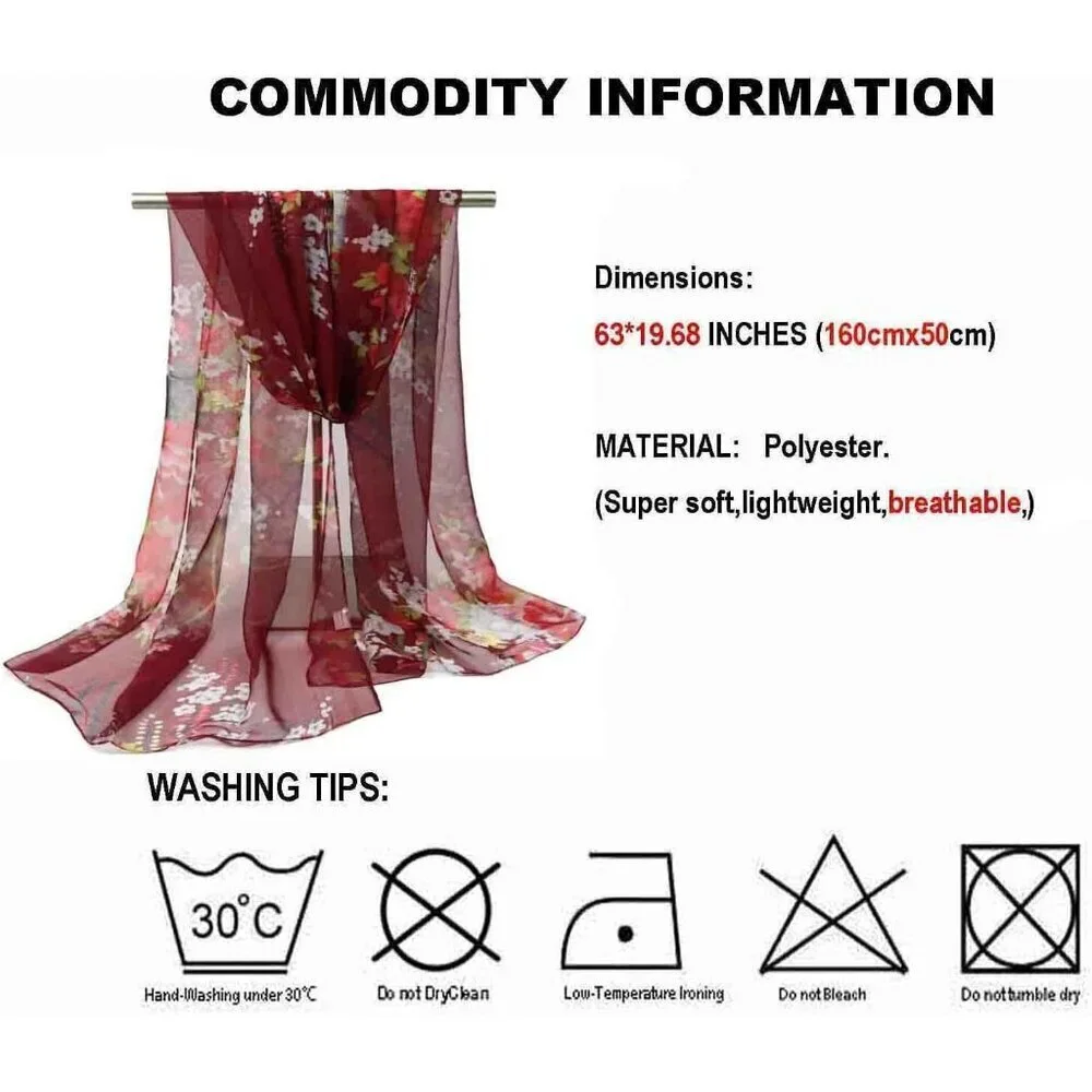 Women's Ao4 Lightweight Floral Print Scarves, Shawl Wraps & Fashion